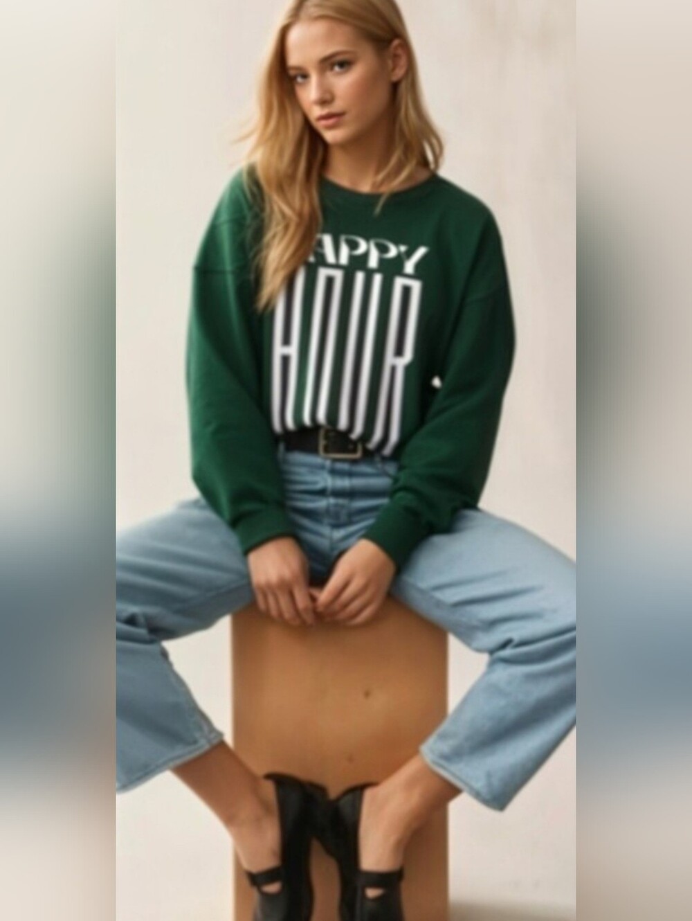 Anthropologie Maeve Green "Happy Hour" Graphic Sweatshirt